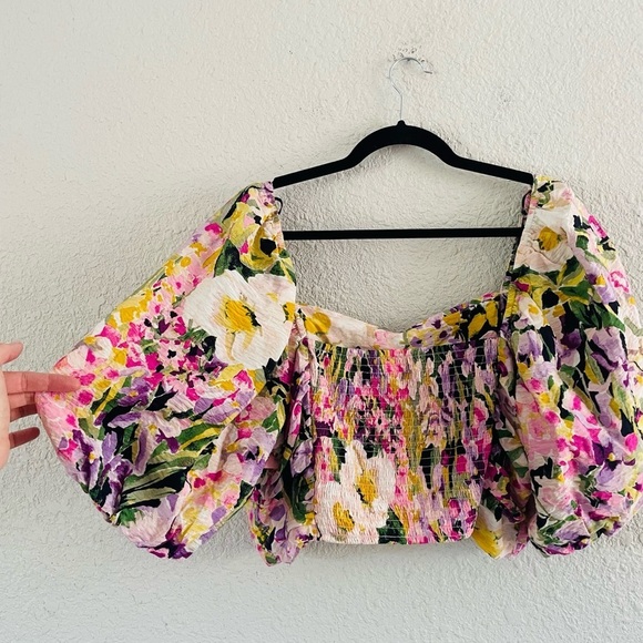 H&M Floral Puff Sleeve Crop Top - Picture 2 of 9